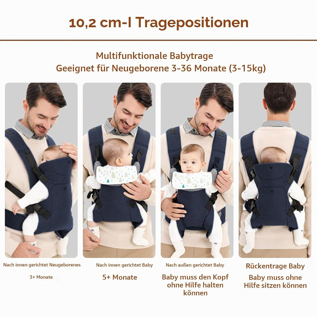 IULONEE Babytrage für Neugeborene Ergonomische Baby Carrier mit abnehmbarem Lätzchen Vorne nach hint