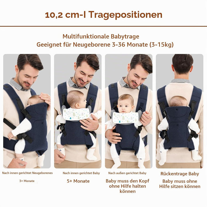IULONEE Babytrage für Neugeborene Ergonomische Baby Carrier mit abnehmbarem Lätzchen Vorne nach hint