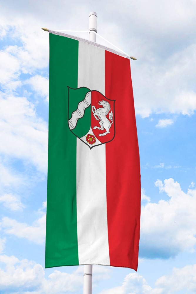 Deitert Bundesland-Flagge NRW – 80x200 cm NRW-Flagge mit Wappen (Dienstflagge), Bannerfahne aus reis