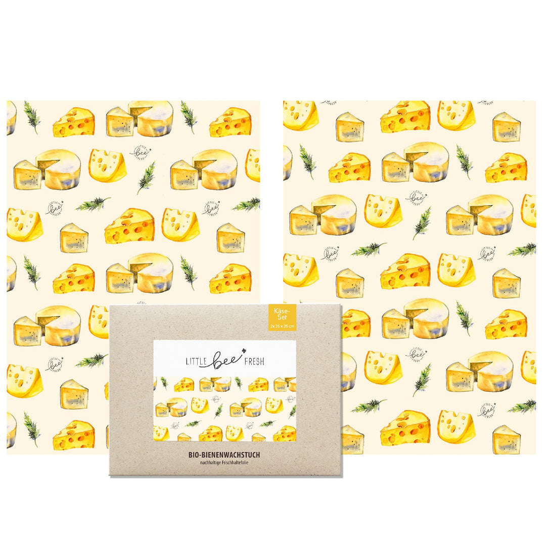 little bee fresh Bio-Bienenwachstücher 2er-Set für Käse aus Deutschland - Wachspapier für Lebensmitt