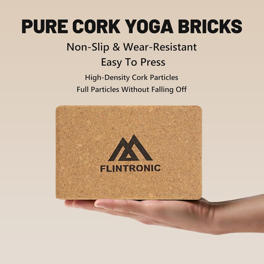 Flintronic 2er Set Yogablock aus Kork, 100% Natur Yoga Block Kork mit 1 Widerstandsband, Korkblock Y
