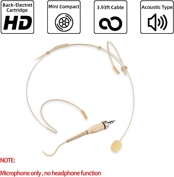 Sujeetec Headset Mikrofon Stirnband mic für Sennheiser kabellos Bodypack Transmitter Taschensender -