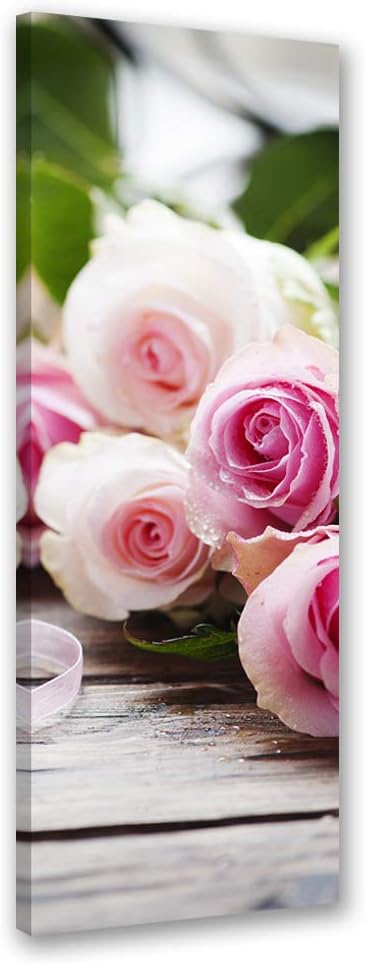 Feeby Wanddeko Blumen Leinwandbild Kunstdruck rustikal Rosa 40x100 cm Leinwandbild 40x100 cm Rosa_b,