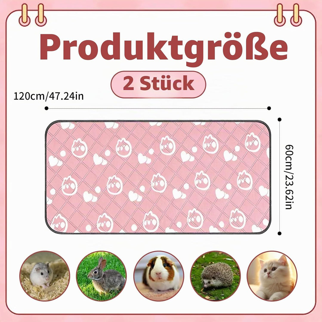 2 Stück 60x120cm Meerschweinchen Unterlage Waschbar: Pipipads Meerschweinchen, Rosa, wasserdichte Su