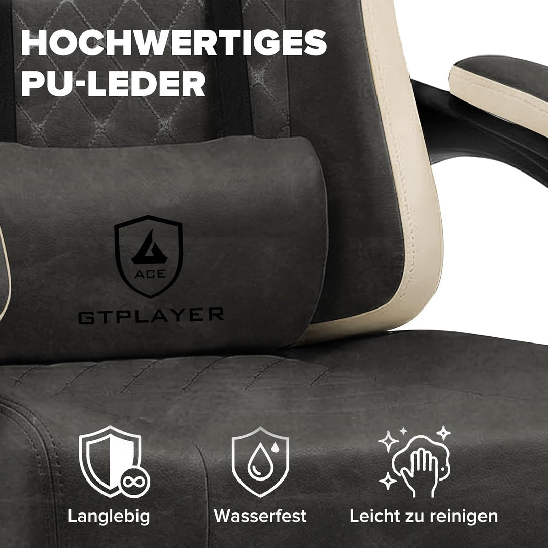GTPLAYER Gaming Stuhl Ergonomischer Gaming Sessel Schreibtischstuhl Kunstleder, Federsitzkissen, Ver