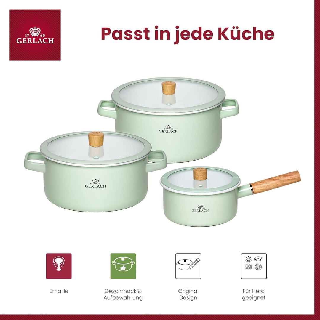 Gerlach 1760 Topfset - 2 Töpfe 3 L 5 L - 1 Kasserolle 2 L - Emaille Topf - Alle Herdarten - Deckel a