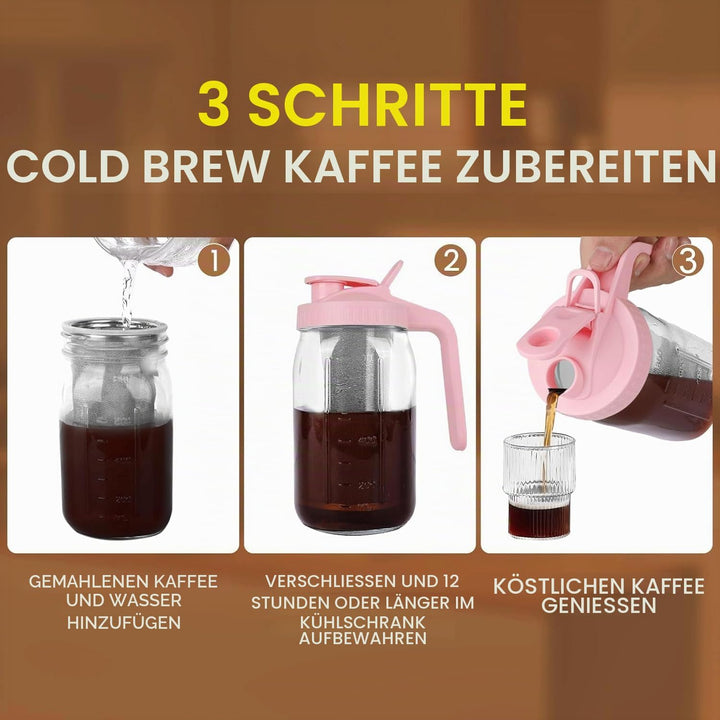 Cold Brew Kaffeebereiter, 1.8L Cold Brew Coffee Maker, Deckel mit Griff und Edelstahlfilter, Kaffeeb