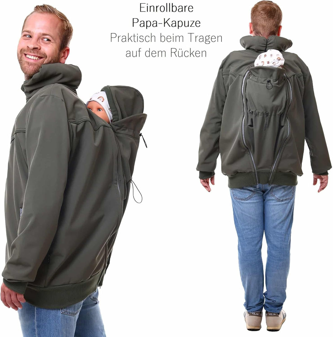 Viva la Mama - Männerjacke zum Babytragen aus Softshell - Explorer L Oliv - mit Rückentragemöglichke