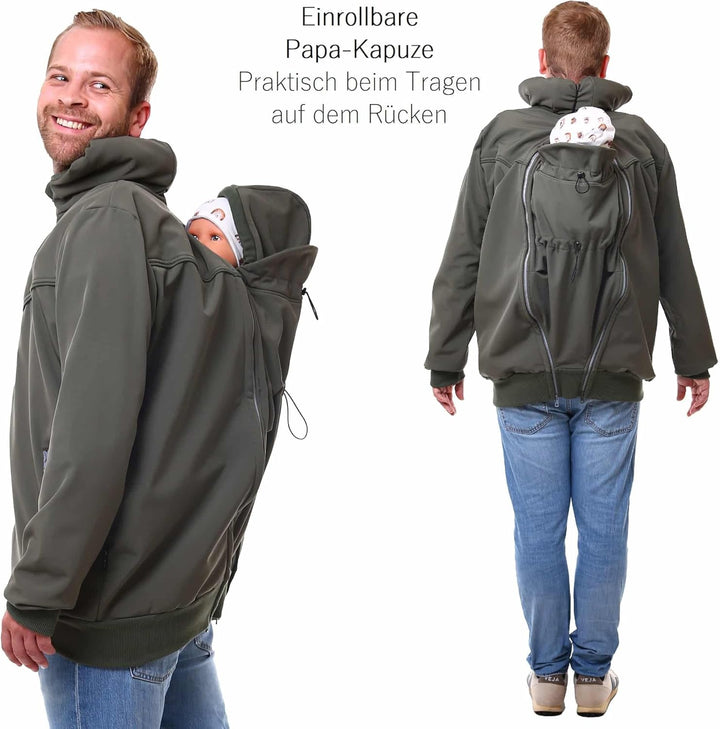 Viva la Mama - Männerjacke zum Babytragen aus Softshell - Explorer L Oliv - mit Rückentragemöglichke