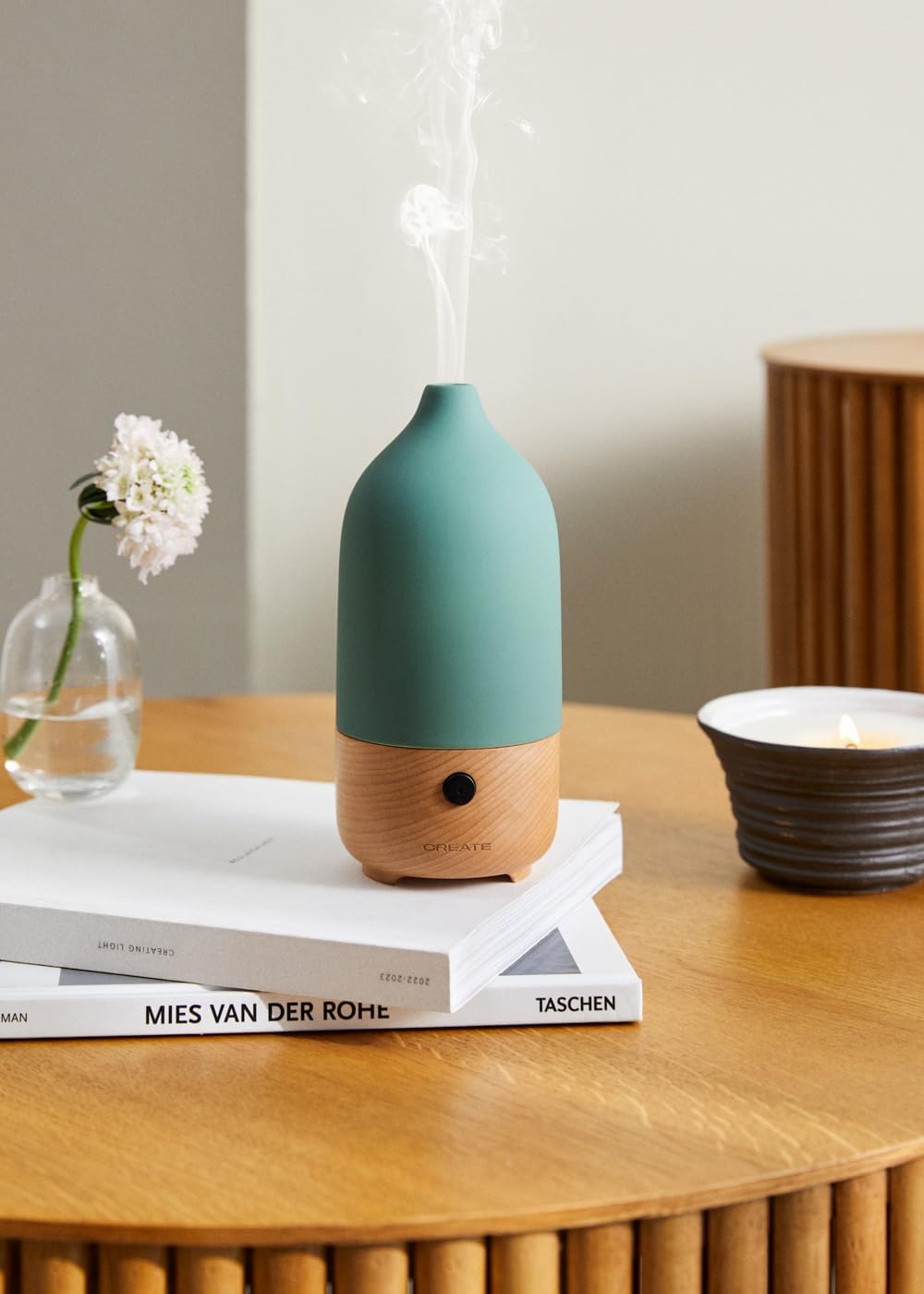 CREATE/AROMA CERAMIC/Aroma-Diffusor und Mini-Luftbefeuchter mit Beleuchtung Salbeigrün / 100ml Behäl