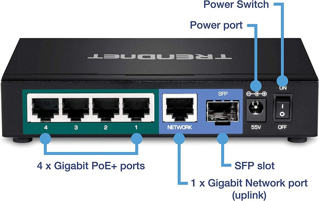 TRENDnet TPE-TG611 6-Port-Gigabit-Poe+-Switch, 4 Gigabit-Poe+-Ports, 1 Gigabit-Port, 1 SFP-Steckplat