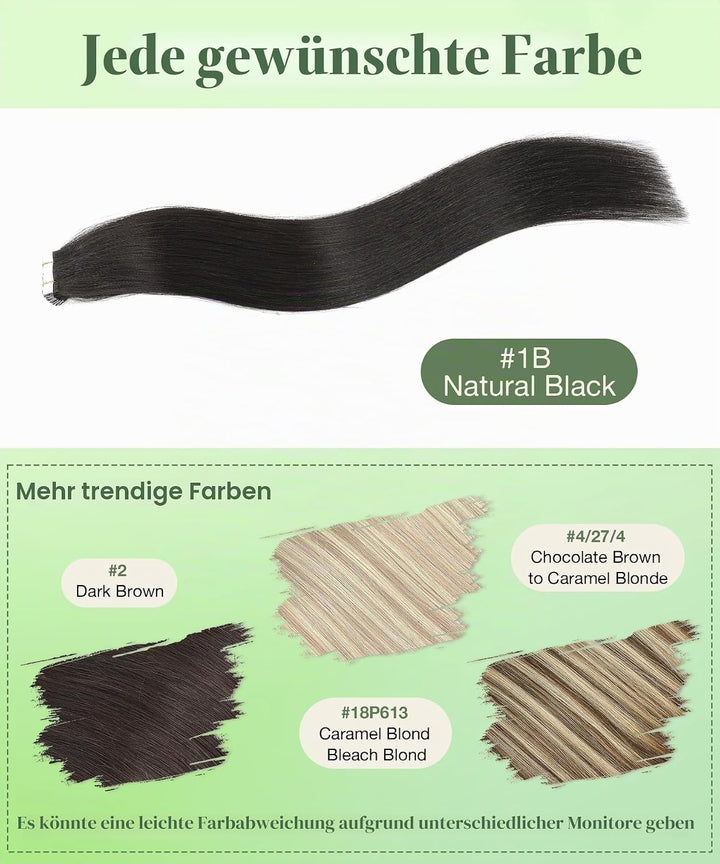 SURNEL Tape in Echthaarverlängerungen Tape Farbe Natur Schwarz 14 Zoll 50 Gramm 20Pcs Seidiges Glatt