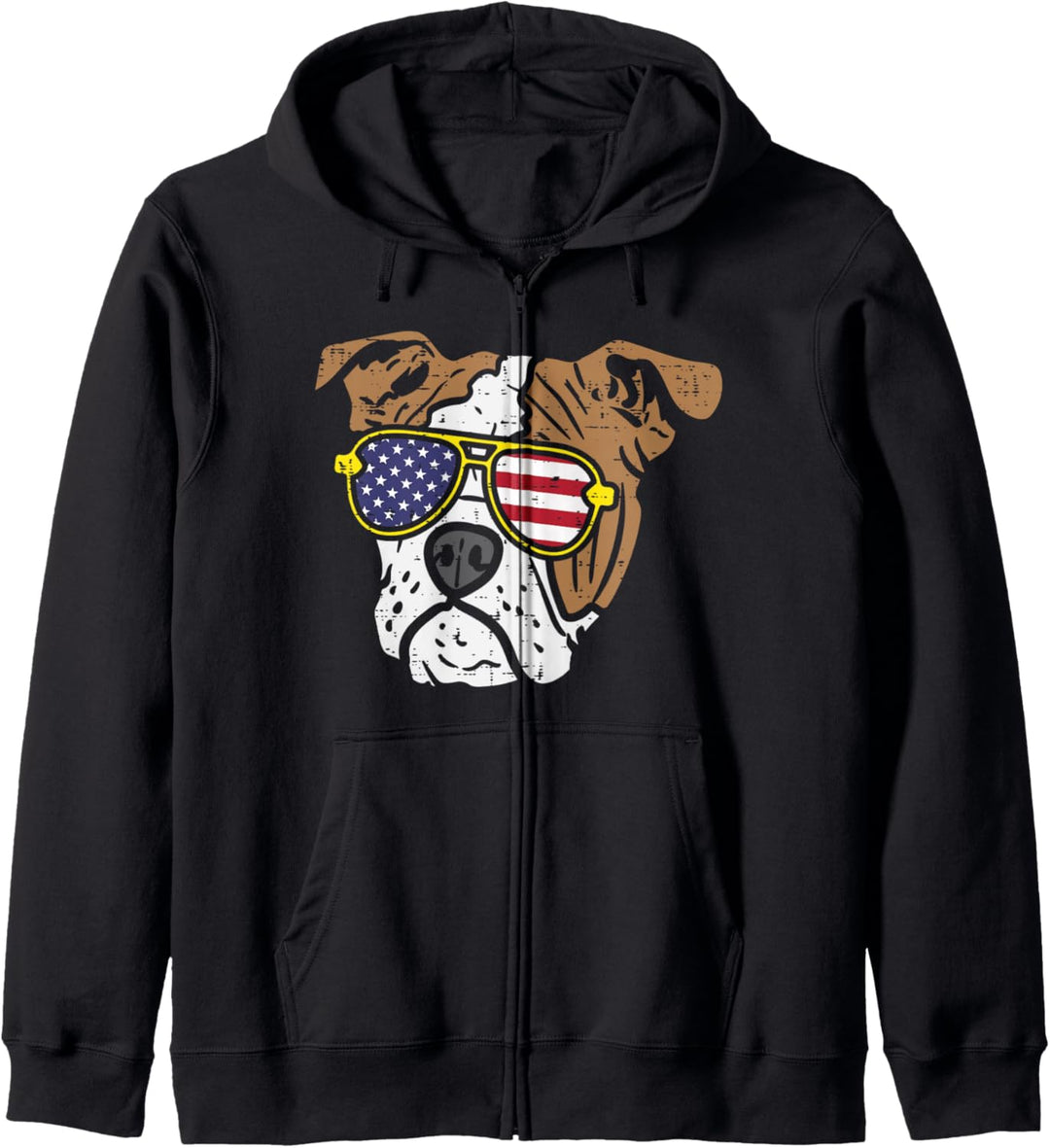 English Bulldog American USA Flag 4th Of July Fourth Dog Kapuzenjacke