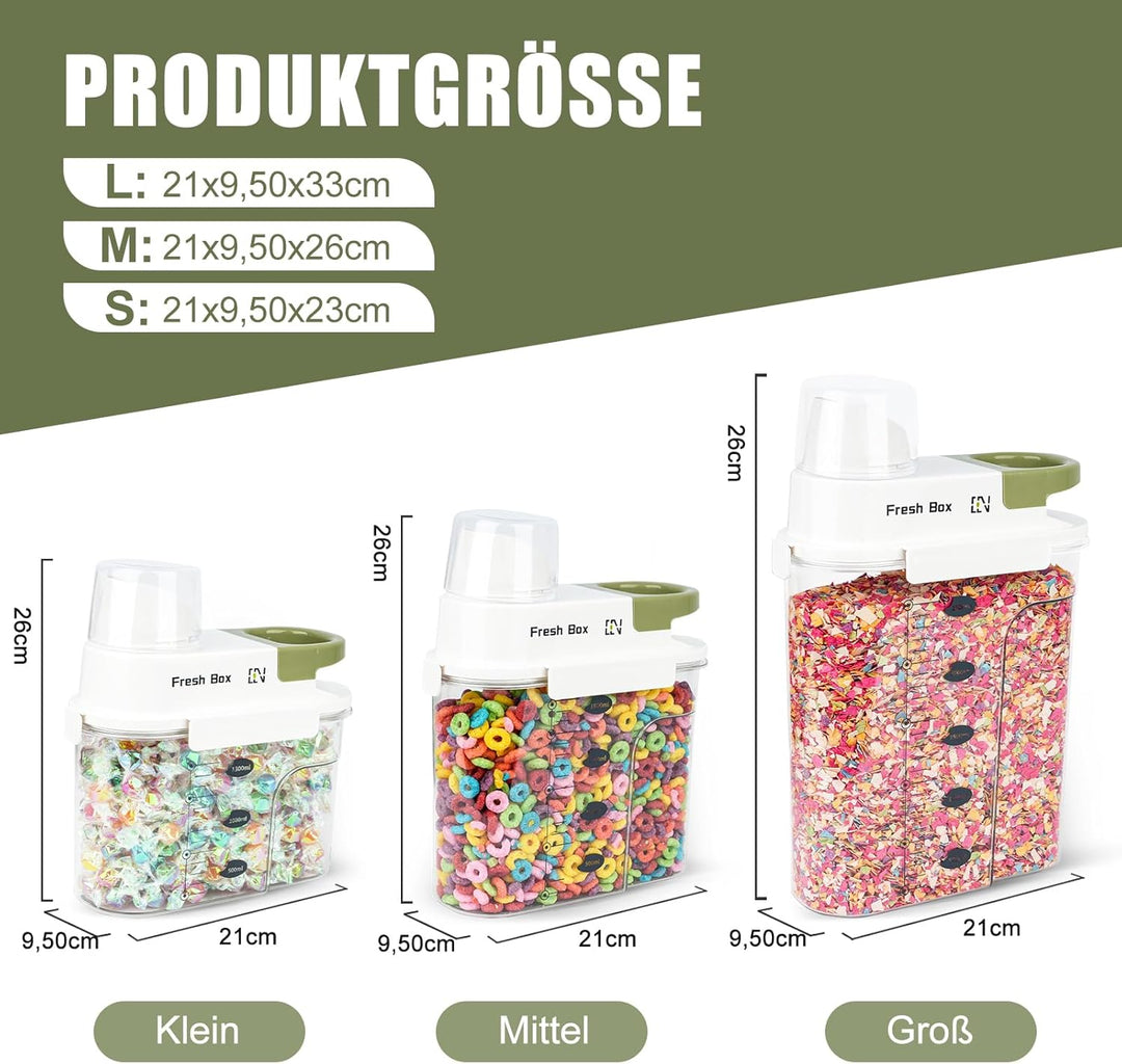 Vorratsdose 1.3L Luftdicht Müslidose, Schüttdose Aufbewahrungsbox mit Messbecher für Lebensmittel wi