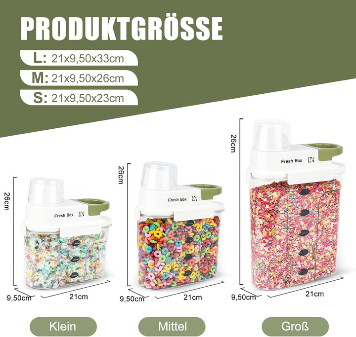 Vorratsdose 1.3L Luftdicht Müslidose, Schüttdose Aufbewahrungsbox mit Messbecher für Lebensmittel wi