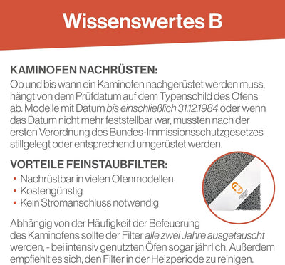 Feuerfest 123 - Feinstaubfilter Kaminofen 140x140x22 mm, Feinstaub Russfilter zum nachrüsten Kamine