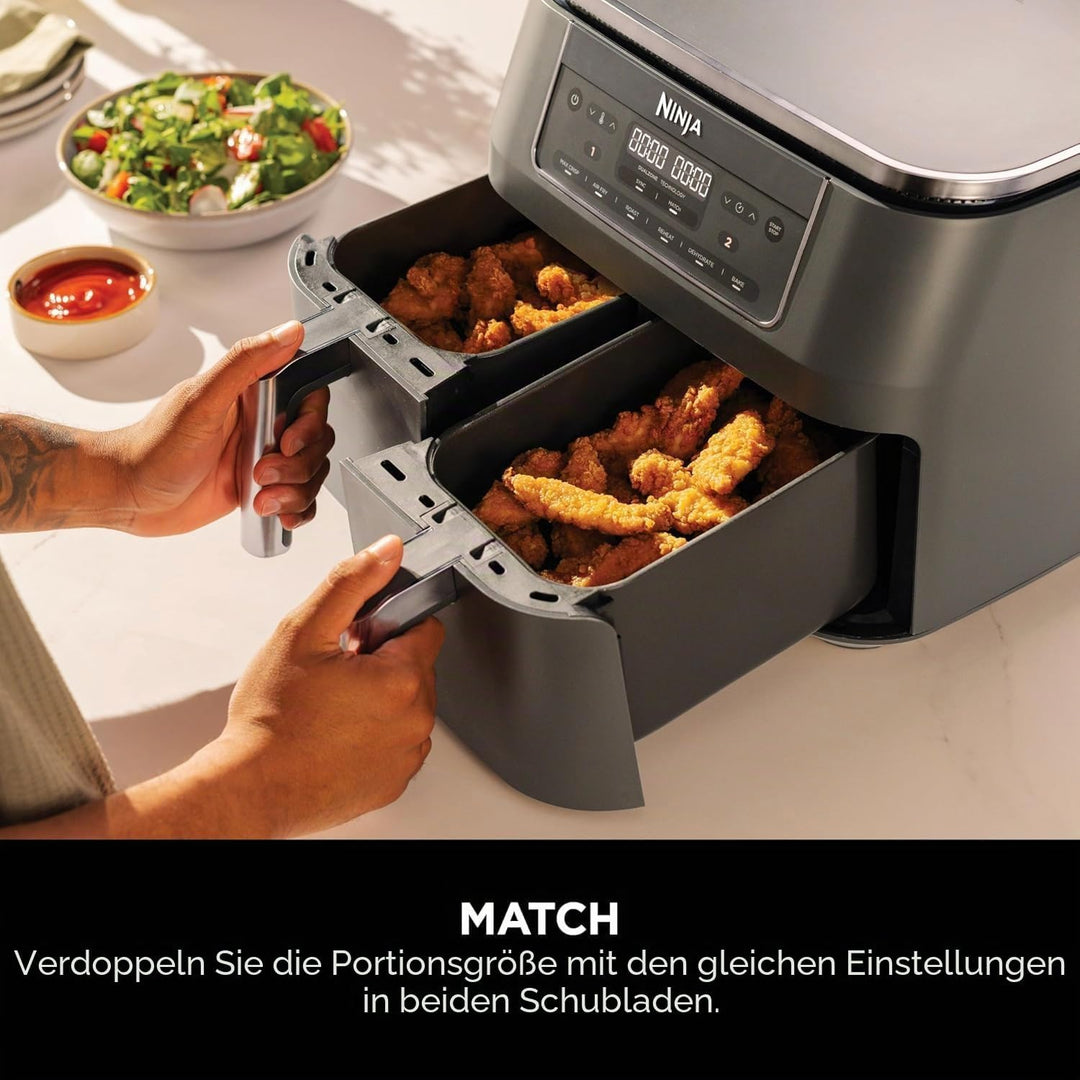 Ninja Dual Zone Digital Air Fritteuse, 2 Schubladen, 7,6 l, 6-in-1, verwendet kein Öl, Air Fry, Max