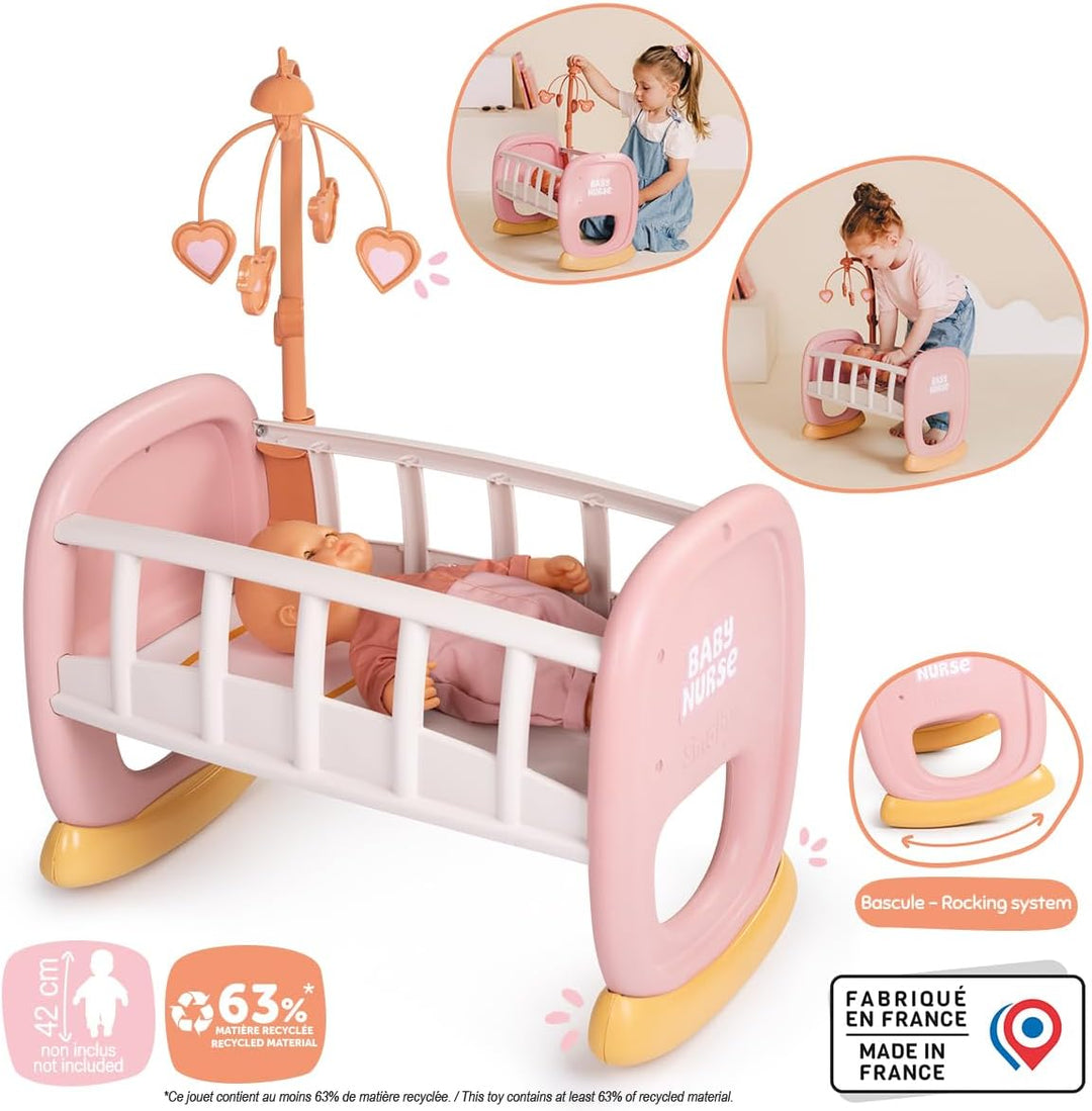 Smoby - Baby Nurse Puppenwiege mit Mobile - Puppenbett mit Wiegefunktion, für Puppen bis 42 cm (Nich