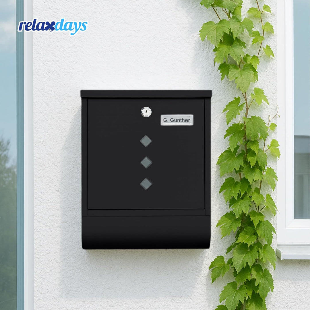 Relaxdays Briefkasten mit Sichtfenster, Metall, 4 Schlüssel, Zeitungsfach, Postkasten, HBT ca. 38 x