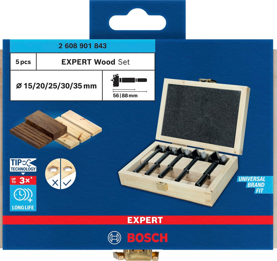 Bosch 5x EXPERT Wood Forstnerbohrersatz (für Weichholz, Hartholz, Ø 15,0, 20,0, 25,0, 30,0, 35,0 mm,
