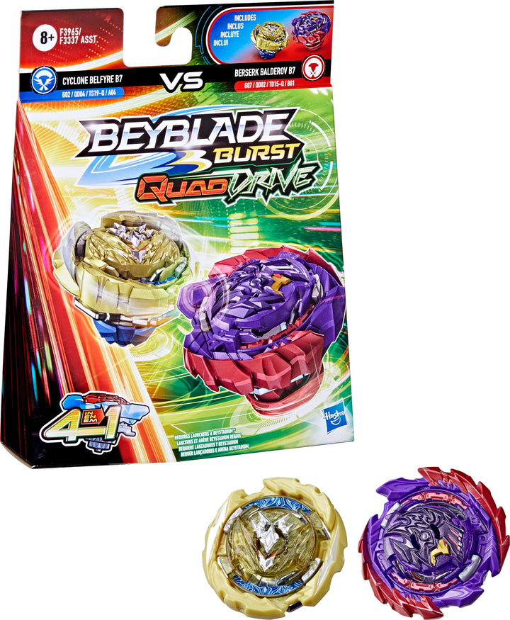 Beyblade Hasbro Burst QuadDrive Berserk Balderov B7 und Cyclone Belfyre B7 Kreisel Doppelpack – 2 Ka