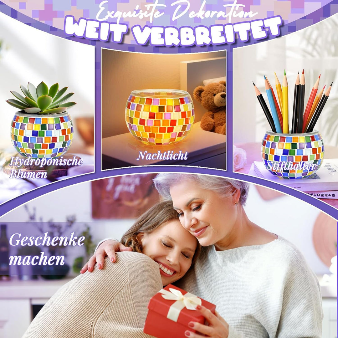 DNGH Glasmosaik Bastelset Kinder Erwachsene Mosaikherstellung Bastelset Glasmosaik-Kerzenhalter-Kit,