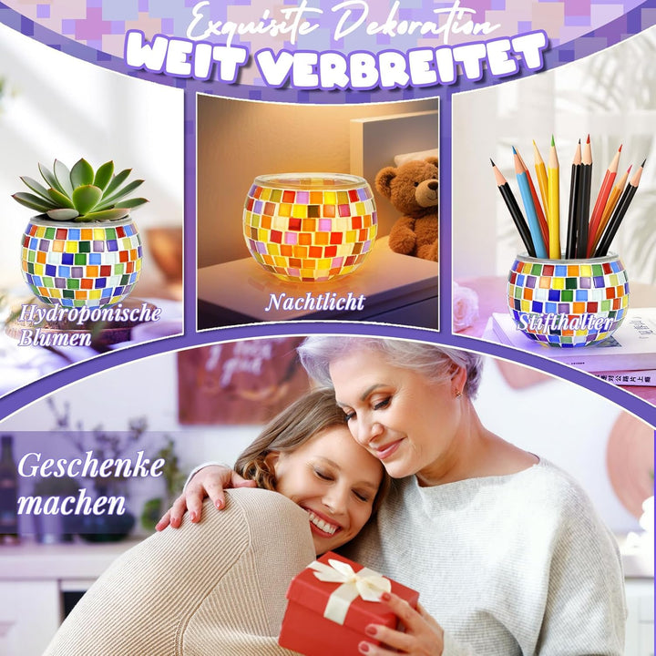 DNGH Glasmosaik Bastelset Kinder Erwachsene Mosaikherstellung Bastelset Glasmosaik-Kerzenhalter-Kit,