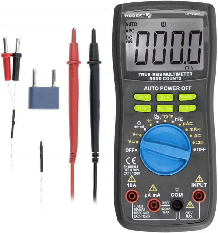 Högert Technik - Multifunktionales Digitales Messgerät I Multimeter bis 600V / 10A I RMS I LCD-Bilds