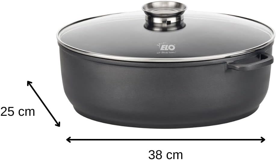 ELO Bräter ALUCAST Ø 38 cm, ovaler Alugussbräter mit Glasdeckel und Antihaftveredelung, Schmortopf f