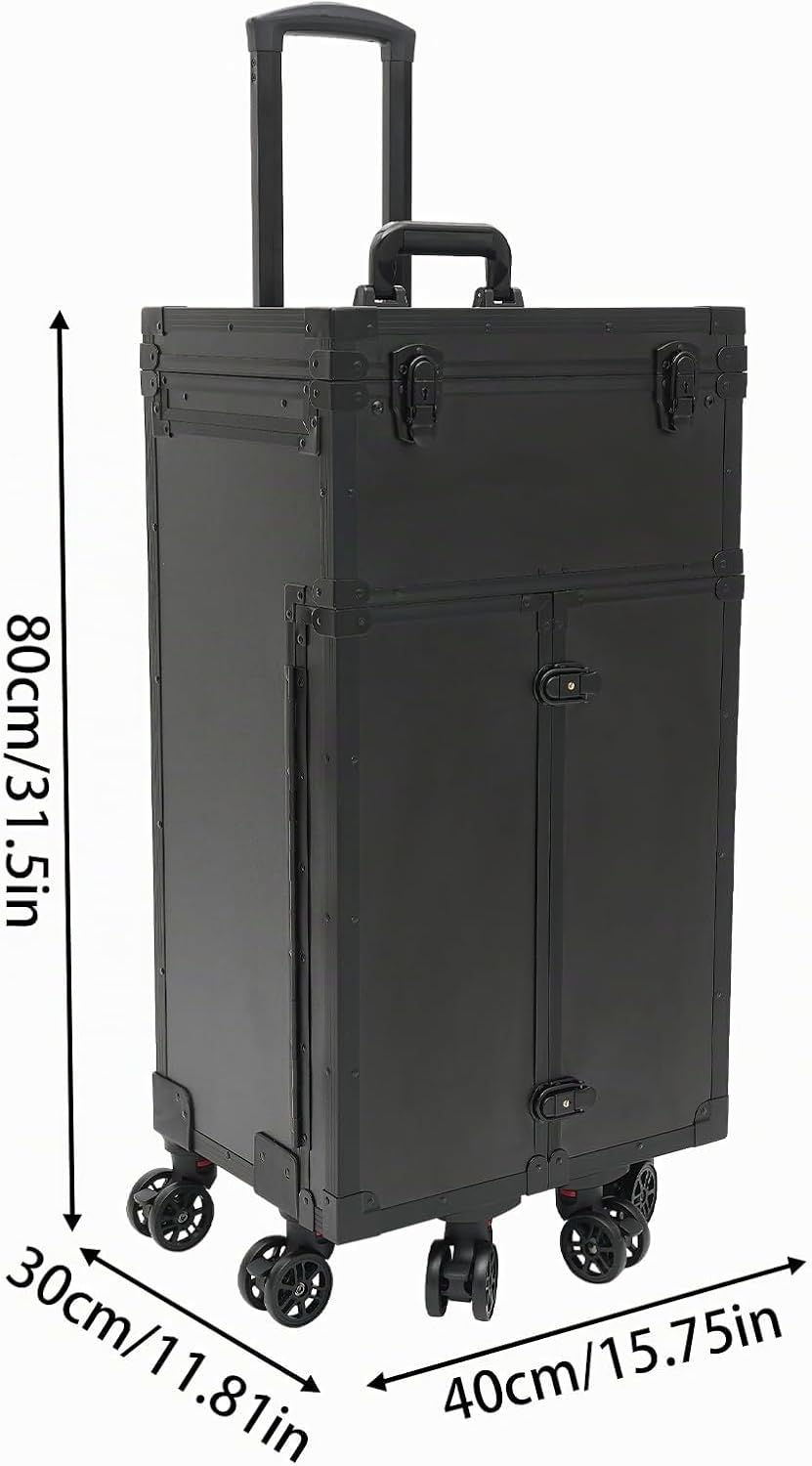 Kosmetikkoffer Trolley Schminkkoffer mit Rollen Aluminium Gross Beauty Make Up Koffer mit 4 Schublad