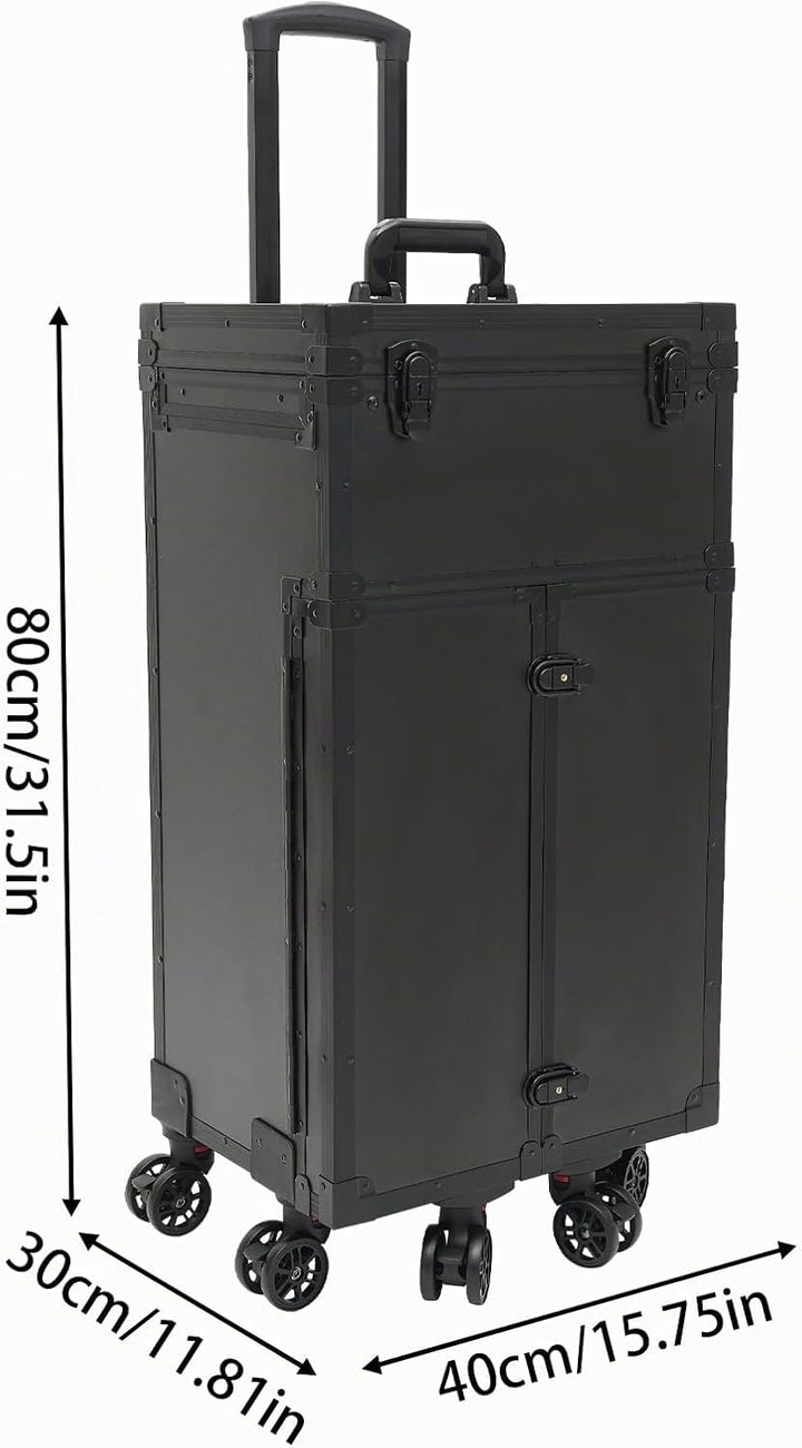 Kosmetikkoffer Trolley Schminkkoffer mit Rollen Aluminium Gross Beauty Make Up Koffer mit 4 Schublad