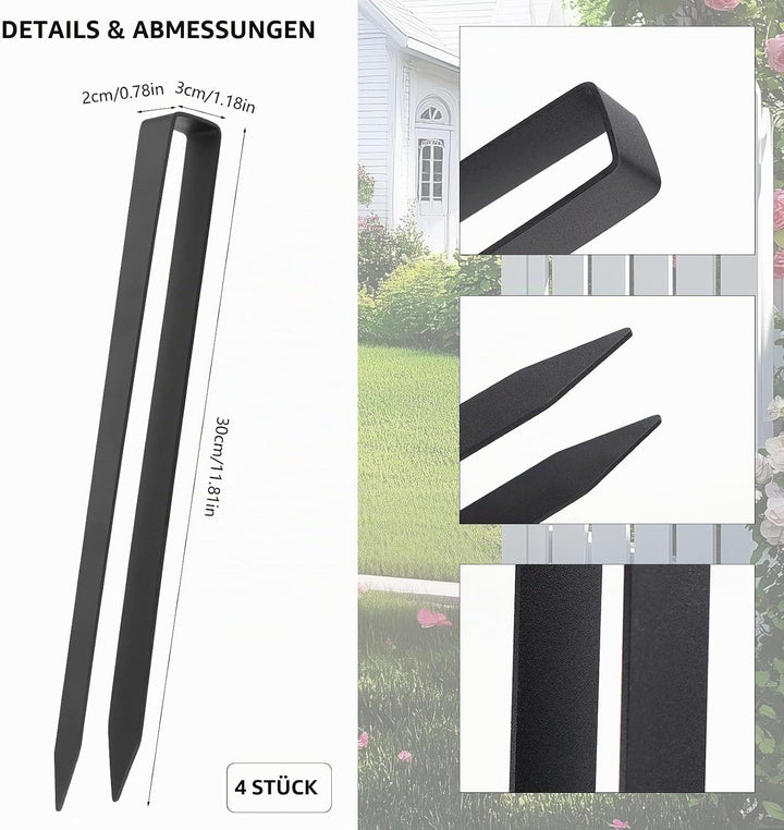 Bodenanker für Rosenbogen Schwarz 30CM U-Förmige Erdanker für Garten Unkrautvlies Kunstrasen Rankhil