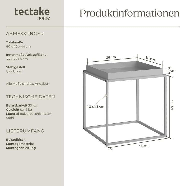 tectake® Metall Beistelltisch, Couchtisch, Nachttisch, Beistelltisch Couch quadratisch, stapelbar, B