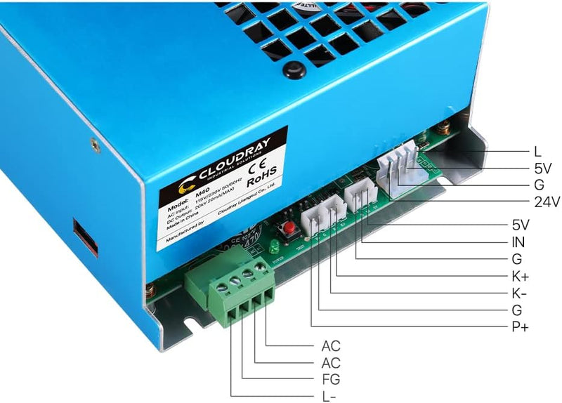 Cloudray 40W CO2 Lazer Power Supply for K40 Lazer Tube Lazer Cutter Lazer Engraver CNC Lazer Machine