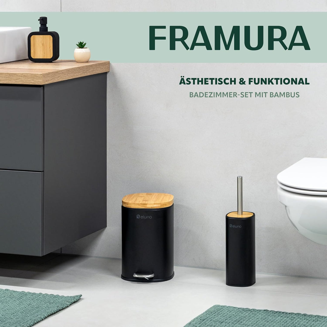 eluno Badezimmer Zubehör Set FRAMURA 2tlg. bestehend aus 1 Kosmetikeimer mit Soft-Close Deckel und 5