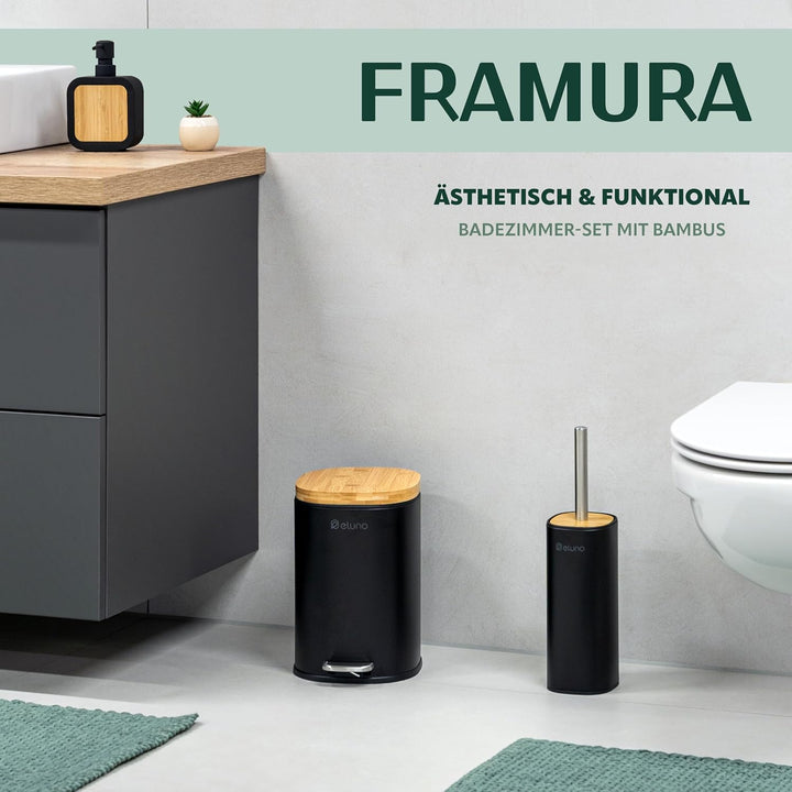 eluno Badezimmer Zubehör Set FRAMURA 2tlg. bestehend aus 1 Kosmetikeimer mit Soft-Close Deckel und 5