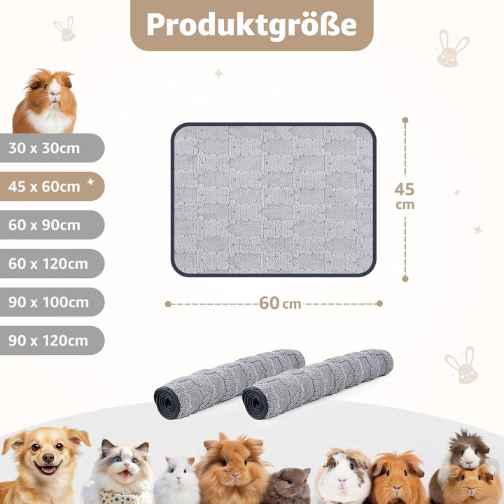 60x45cm Pipipads für Meerschweinchen & Pipi Matte für Kaninchen - Waschbare, saugstarke Unterlage mi