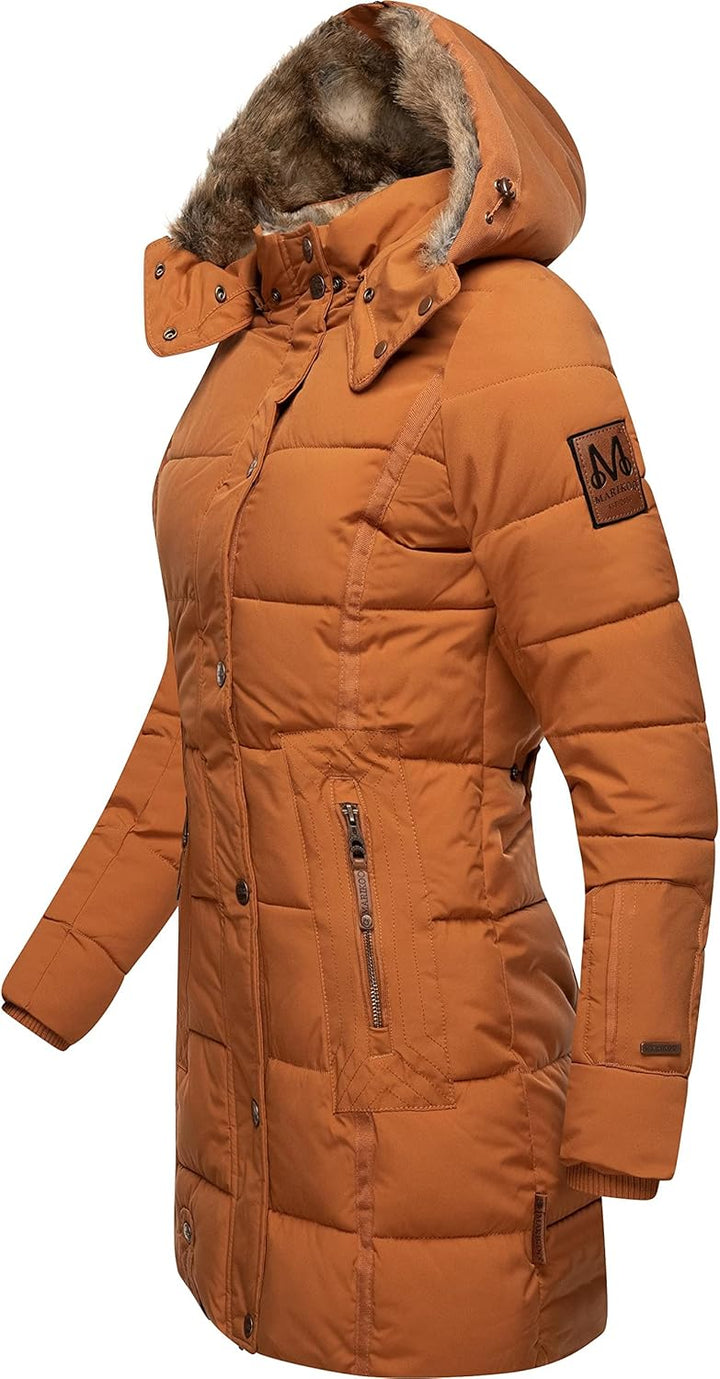 MARIKOO Damen Warmer Winter Steppmantel mit Kapuze Lieblings Jacke XS-XXL XS Rusty Cinnamon, XS Rust