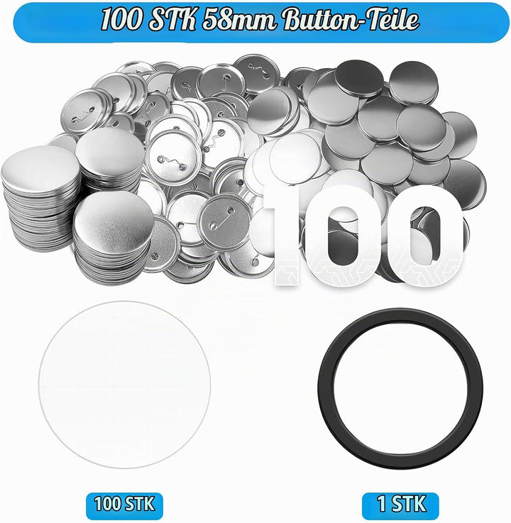 100 Stück 58mm/2.25 Inch Leere Schaltfläche Abzeichen Teile für Buttonmaschine, Metall Anstecknadeln