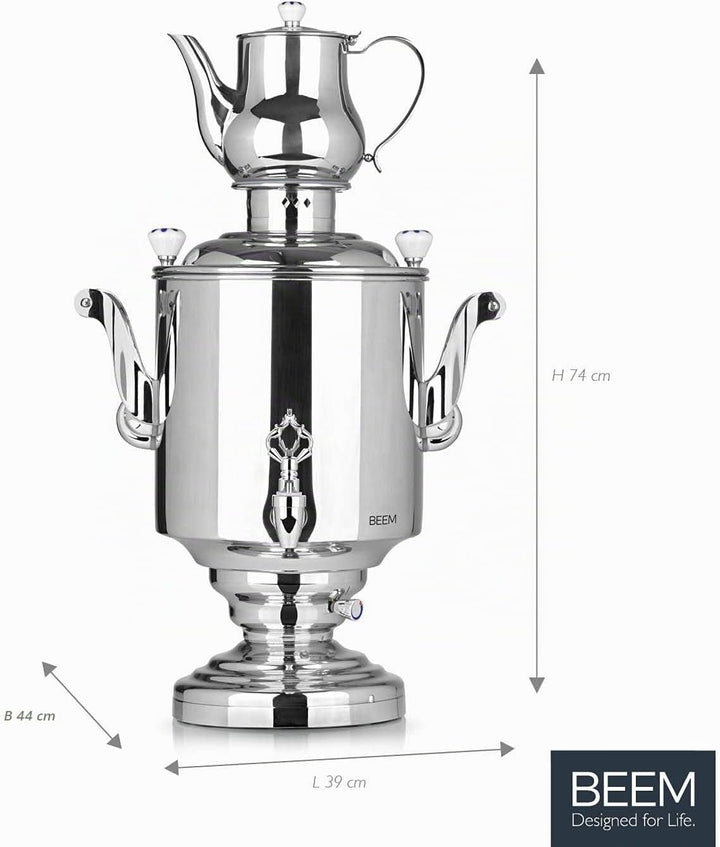 BEEM KATHARINA Samowar - 15 l | Edelstahl | Türkischer Teekocher elektrisch | 3000 W | 2L Teekanne m