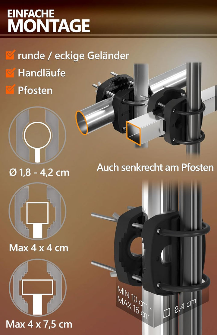 4smile Sonnenschirm Balkon SunnyJoy im 3er-Set - UPF 50+ Balkon Schirm 160 cm + Sonnenschirmhalter B