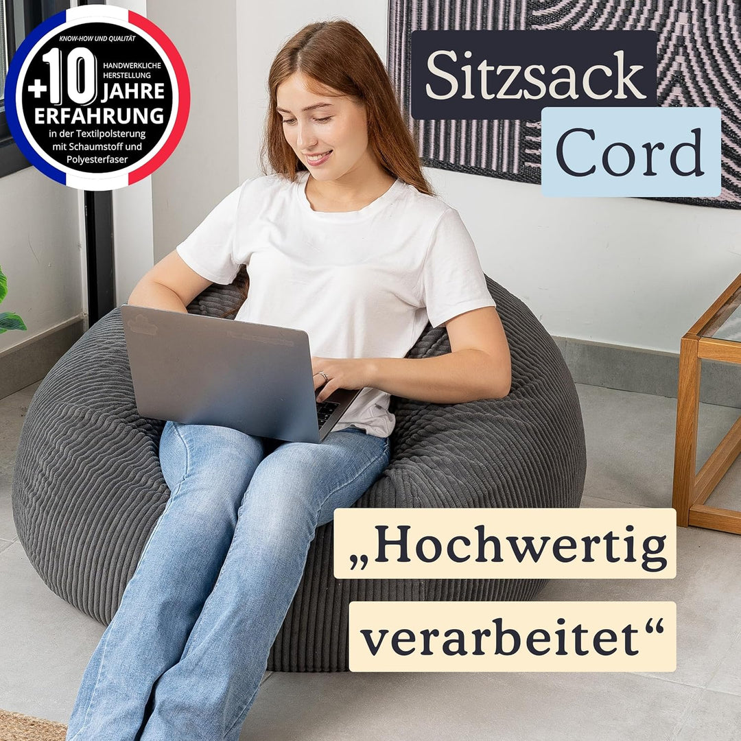 bananair - Sitzsack Cord für Kinder, Weich & Bequem, Maschinenwaschbarer Bezug, Gaming Sitzsack mit