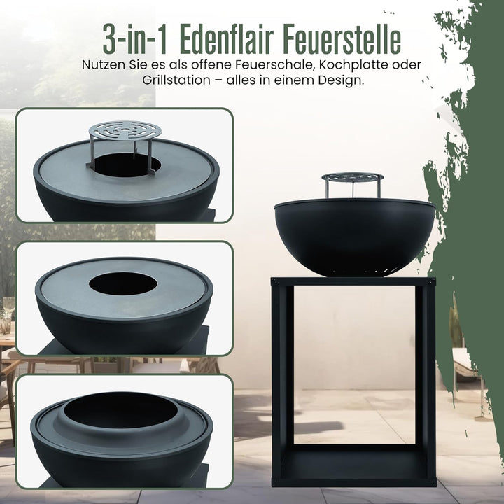Feuerschale, Feuerstelle, 2 in 1, BBQ-Funktion, Raucharme Feuerkorb, Feuertonne, Holzofen, Deko Terr