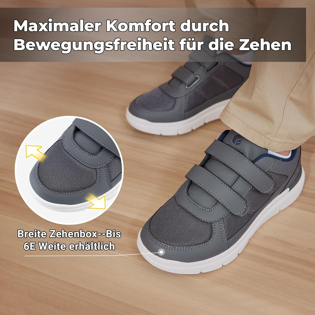 FitVille Herren Easytop Duo Strap Schuhe V3 Extra Weit Turnschuhe Sneaker 40 EU X-Weit Grau, 40 EU X