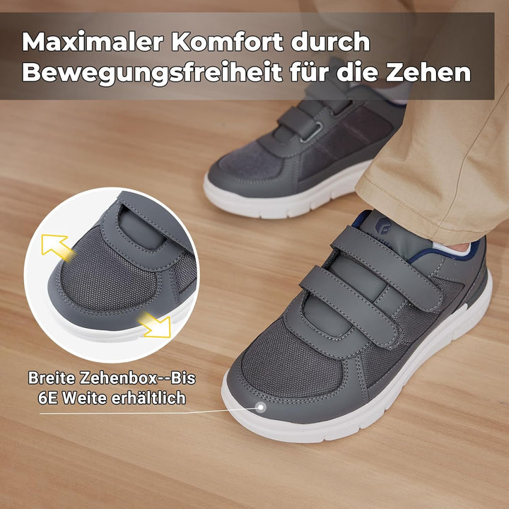 FitVille Herren Easytop Duo Strap Schuhe V3 Extra Weit Turnschuhe Sneaker 43 EU XX-Weit Grau, 43 EU