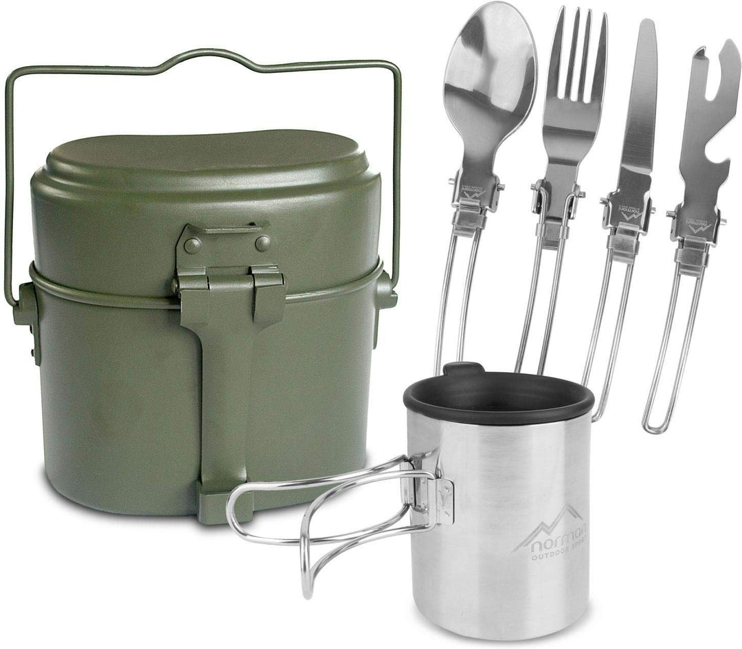 normani Kochgeschirr Set aus Bundeswehr Aluminium Kochgeschirr + BW Besteck mit Flaschenöffner und r