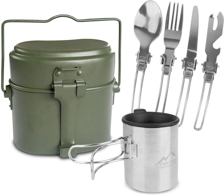 normani Kochgeschirr Set aus Bundeswehr Aluminium Kochgeschirr + BW Besteck mit Flaschenöffner und r