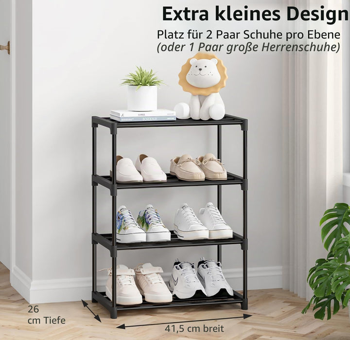 Kleines Schuhregal mit 4 Ebenen, schmal, stapelbar, Schuhregal für Kinder, Kleinkinder, Erwachsene,