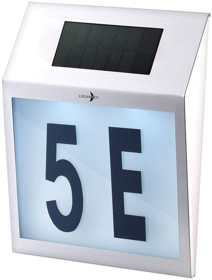 Lunartec Solar Hausnummer: Solar-LED-Hausnummernleuchte mit Edelstahl-Gehäuse und Licht-Sensor (Bele