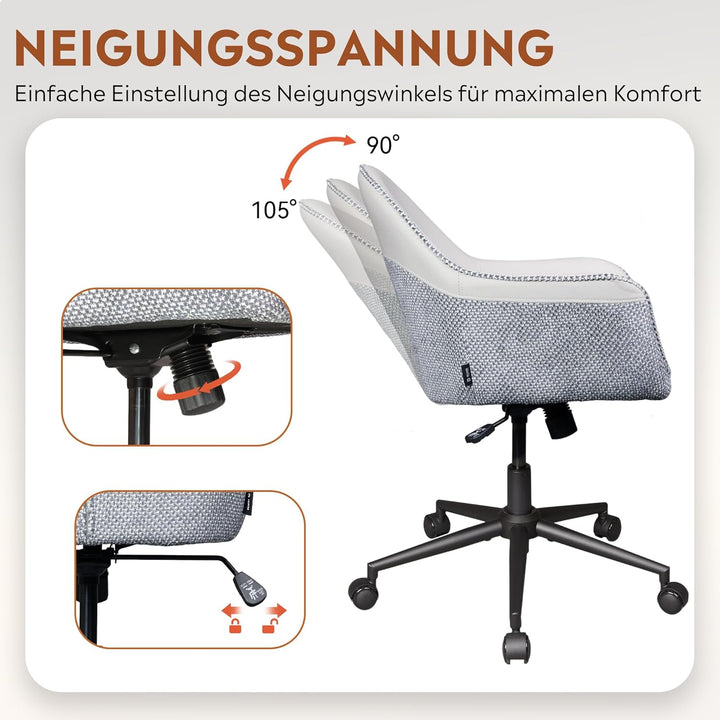 DEVAISE Homeoffice Stuhl, Ergonomischer Schminktischstuhl mit 9 cmKissen, neigbar bis 105°, höhenver